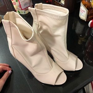 Vinyl peep toe booties